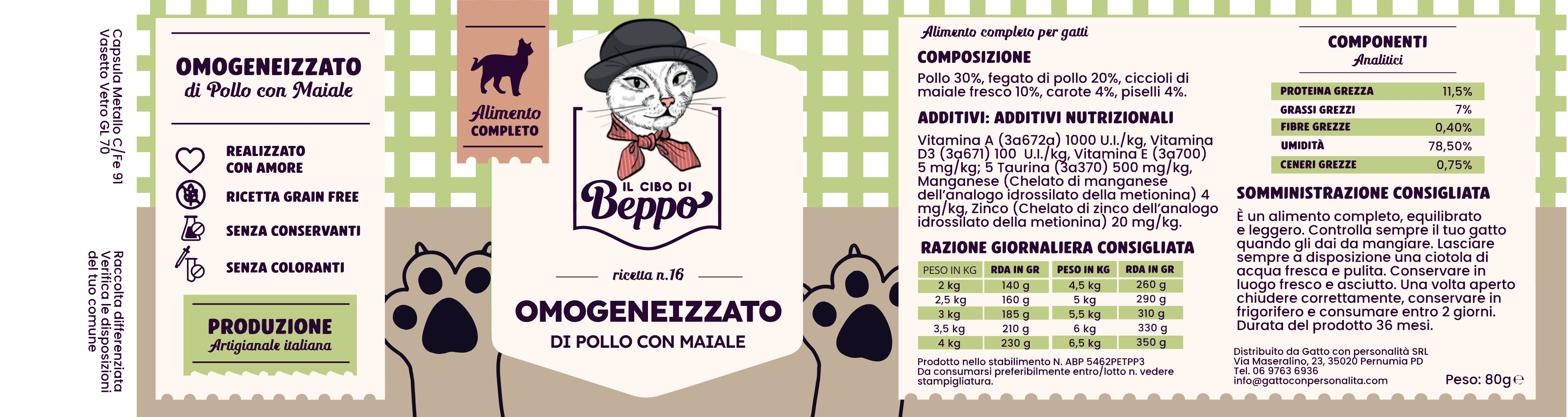 Gatto Con Personalità Cibo di Beppo - Umido Omogenizzato in Vasocottura - 80g
