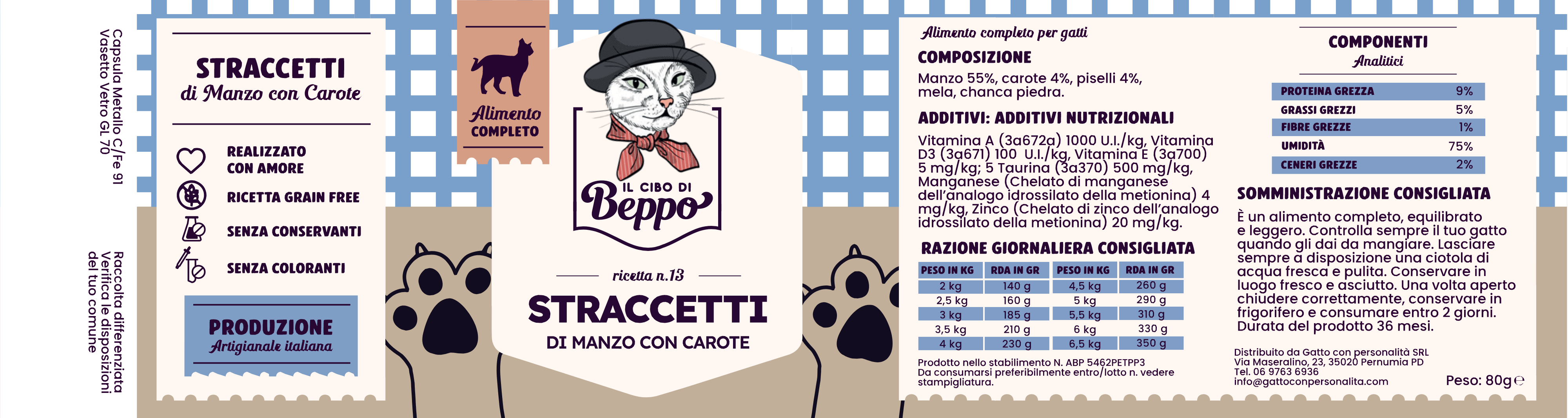 Gatto Con Personalità Il Cibo di Beppo - Straccetti in Vasocottura (alimento completo) - 80g