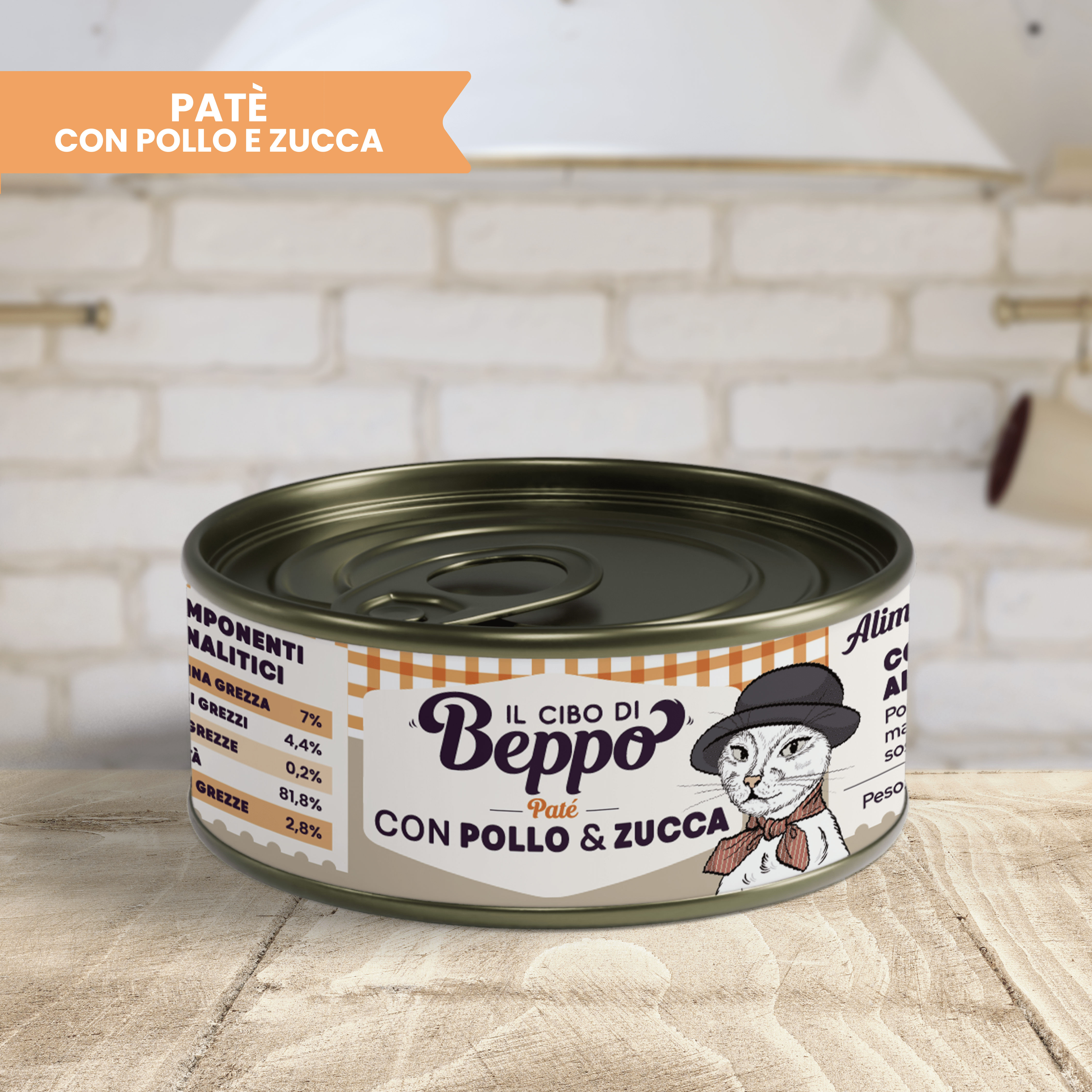 Gatto Con Personalità Pollo e Zucca Il Cibo di Beppo - Umido Paté in lattina - 85g