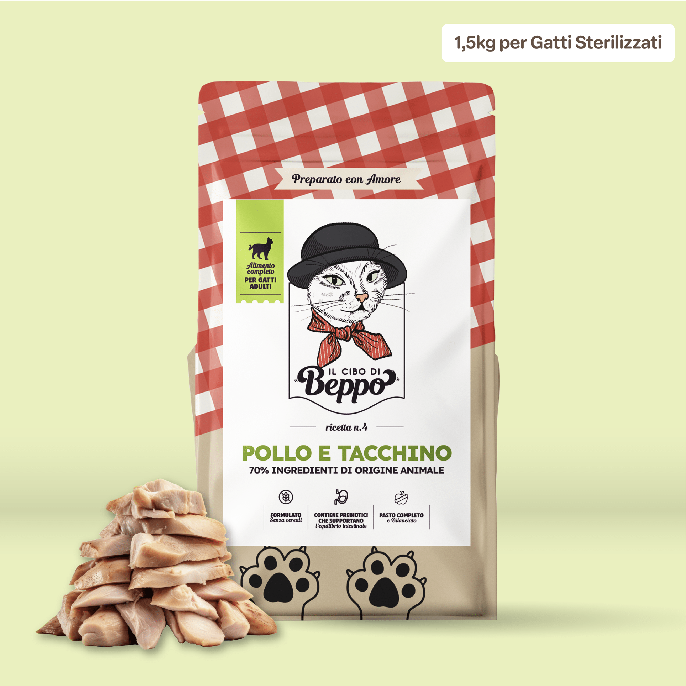 Gatto Con Personalità Tacchino e Pollo (1.5Kg) / 1.5 Kg Il Cibo di Beppo - Crocchette per Gatti Adulti (non sterilizzati) - Ricetta Grain Free - Formulata senza grano e senza glutine - Alimento Completo - 1.5kg