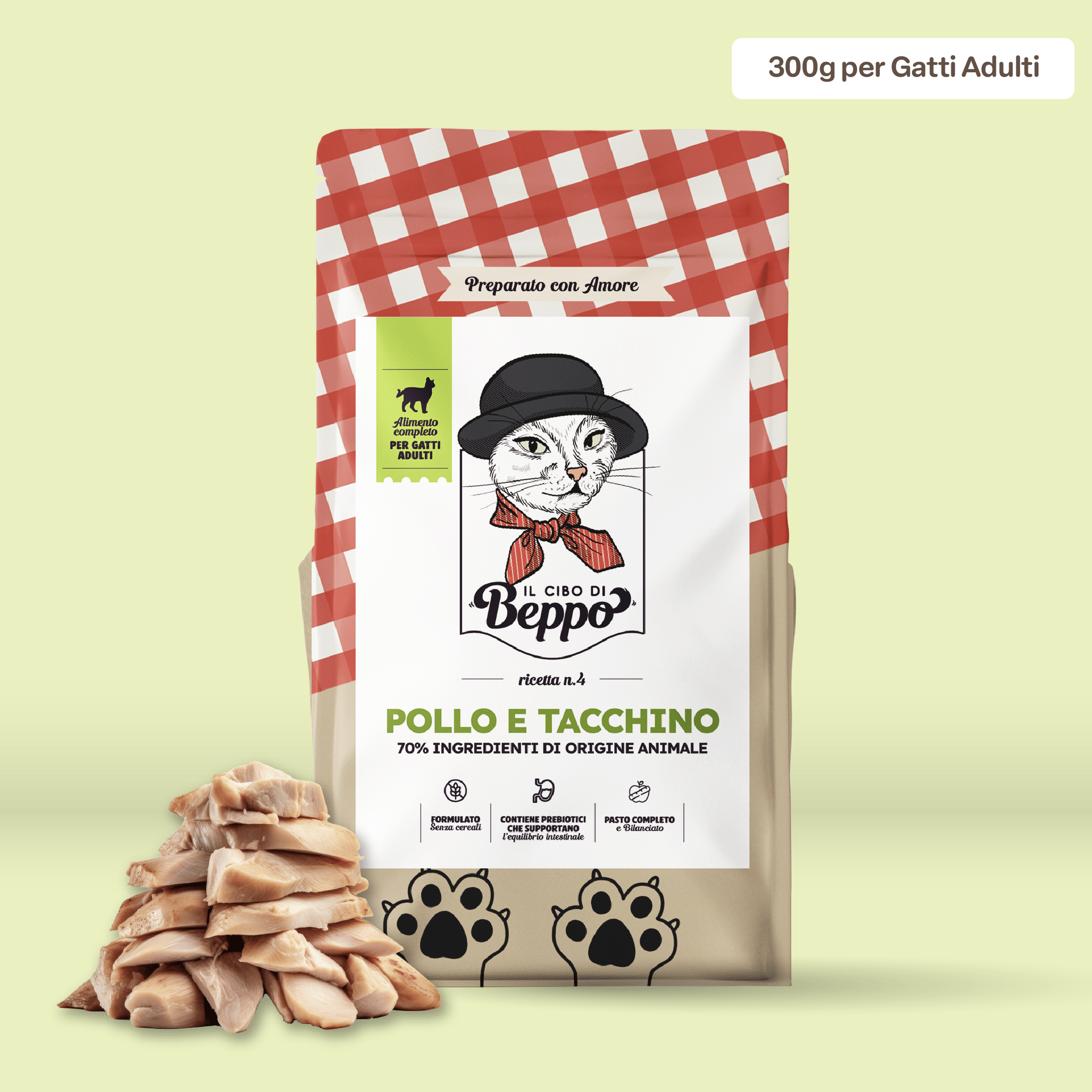 Gatto Con Personalità Tacchino e Pollo / 300g Il Cibo di Beppo - Crocchette per Gatti Adulti (non sterilizzati) - Ricetta Grain Free - Formulata senza grano e senza glutine - Alimento Completo - 1.5kg