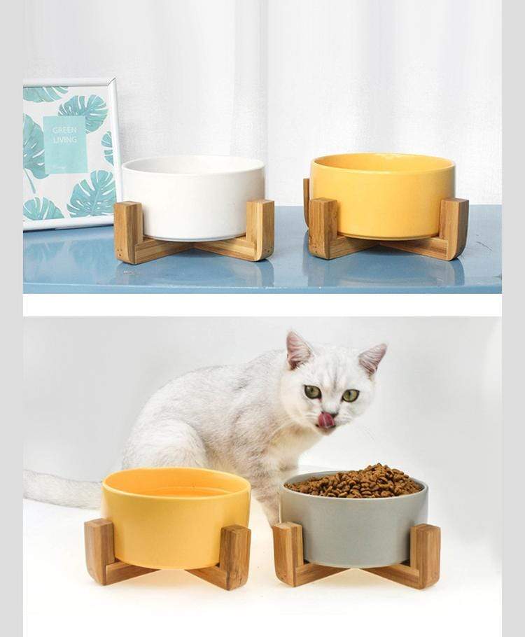 Gatto Con Personalità 20 x 9 cm Grigio Ciotole Rialzate per Gatti - Realizzate in Ceramica