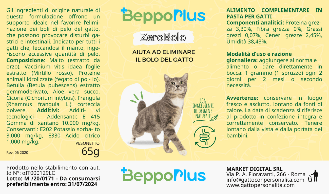 Gatto Con Personalità BeppoPlus BoloVia - Aiuta ad eliminare i Boli di Pelo del gatto