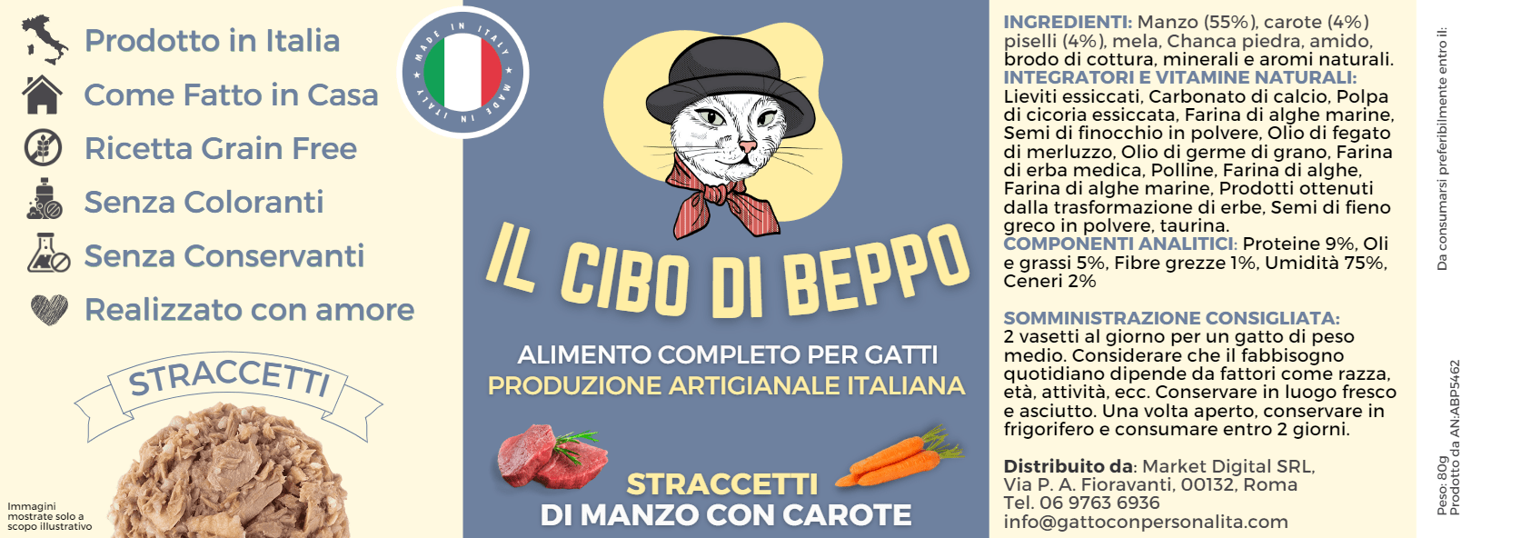 Gatto Con Personalità Il Cibo di Beppo - Straccetti in Vasocottura (alimento completo) - 80g